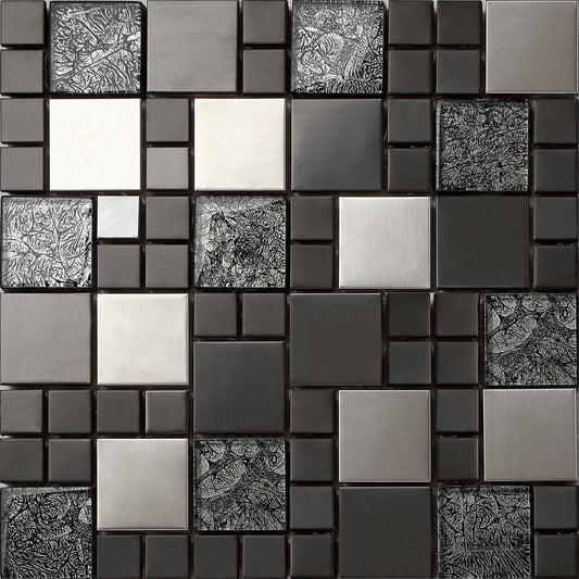 90 square meters Black & Silver Metallic Random Mix Glass Mosaic Tile Sheet (MT0002)