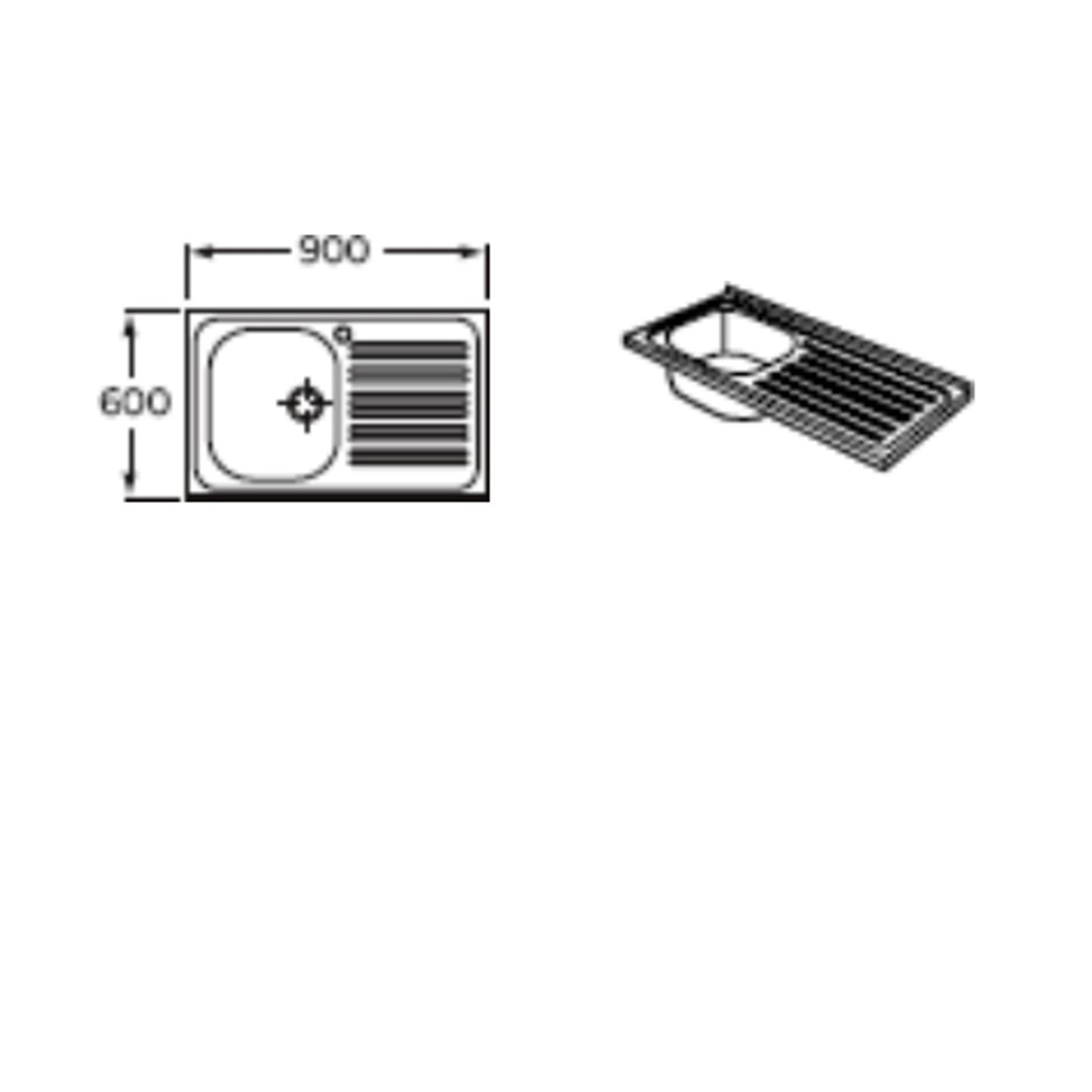 ROCA M-451 Commercial Single Bowl Single Drainer Kitchen Sink 900 X 600MM WALL BENCH PROFILE