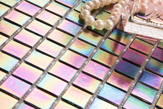 Mosaic Tiles Purple Iridescent Vitreous Glass sheet (MT0141)