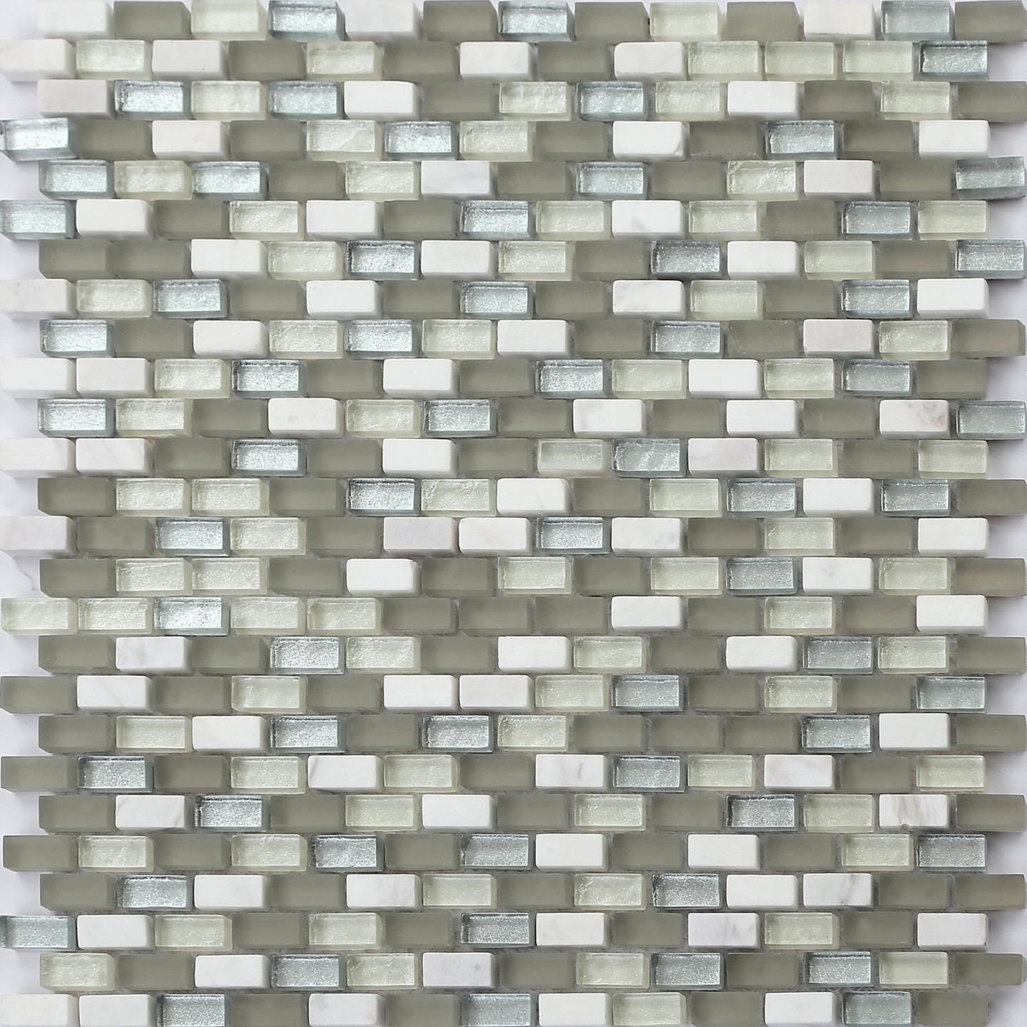 White, Grey and Silver Glass & Stone Brick Shape Mosaic Tiles (MT0124)