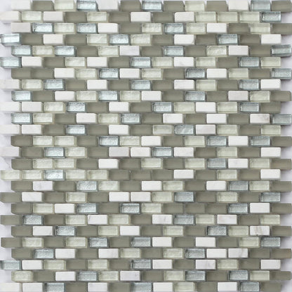 White, Grey and Silver Glass & Stone Brick Shape Mosaic Tiles (MT0124)