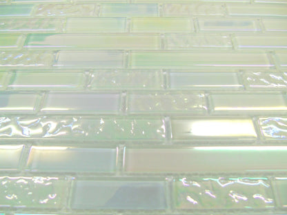 White Iridescent Textured & Plain Glass Mosaic Wall Tiles (MT0172)