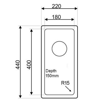 440x220 Undermount/Inset 0.5 Bowl Stainless Steel Kitchen Sink ideal for campervans (TJM0038)