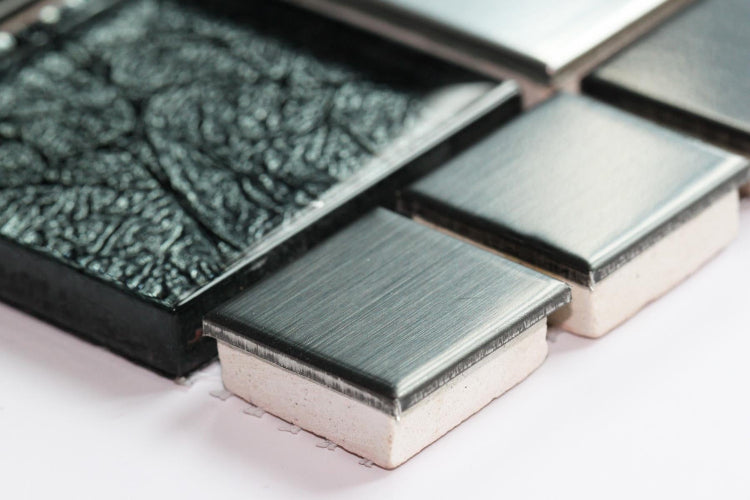 Bathroom and Kitchen tiles Black & Silver Metallic Random Mix Glass Mosaic Tile Sheet (MT0002)