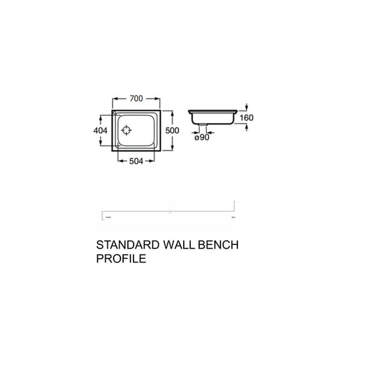 Commercial/Catering Single bowl Kitchen Sink 700 X 500 x 160 MM (SP0102) STANDARD WALL BENCH PROFILE