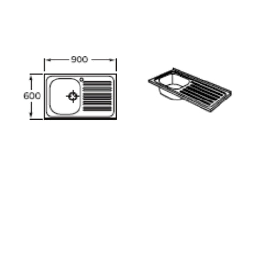 ROCA M-451 Commercial Single Bowl Single Drainer Kitchen Sink 900 X 600MM WALL BENCH PROFILE
