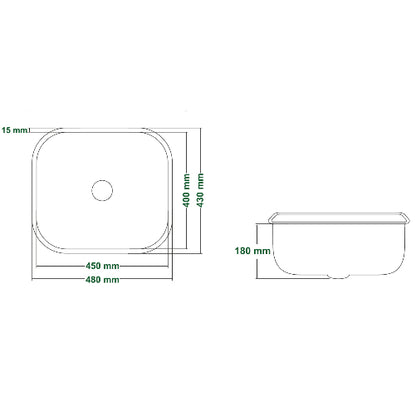 Kitchen Sink Satin Stainless Steel Inset/Undermount Sink 480x430x180 (TJM0035)