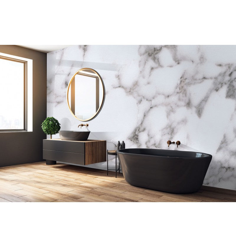 Calacatta Marble Gloss Shower Panel on 9mm 100% Waterproof Solid Composite core 2400x1185