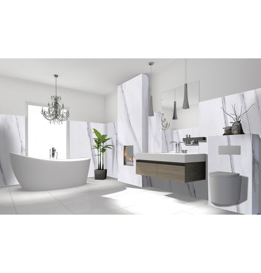 Carrara Marble Gloss Shower Panel on 9mm 100% Waterproof Solid Composite core 2400x1185