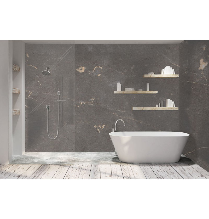 Ferro Graphite Shower Panel on 9mm 100% Waterproof Solid Composite core 2400x1185