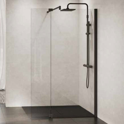 Novellini Kuadra H Fixed Shower Wet Room Panel Brushed Gold 70-160cm