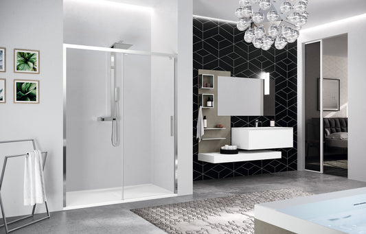 Novellini Kuadra 2.0 2PH, 1 Sliding Shower door + 1 Fixed Panel Chrome