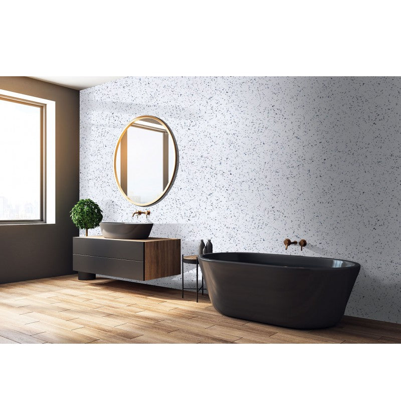 White Sparkle Gloss Shower Panel on 9mm 100% Waterproof Solid Composite core 2400x1185