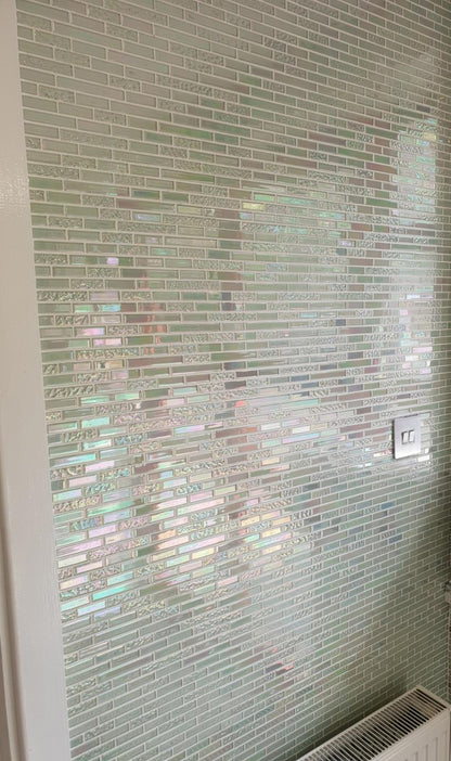 White Iridescent Textured & Plain Glass Mosaic Wall Tiles (MT0172)