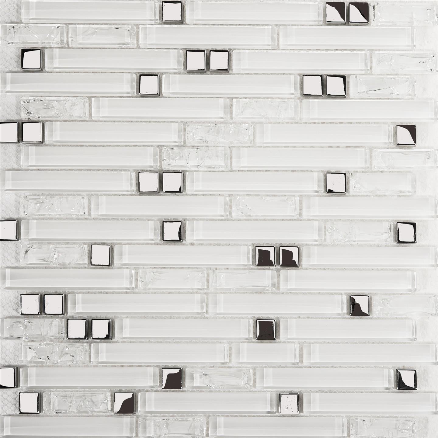 Super white Plain & Crackle and Silver Glass Brick Shape Mosaic Tiles (MT0139)