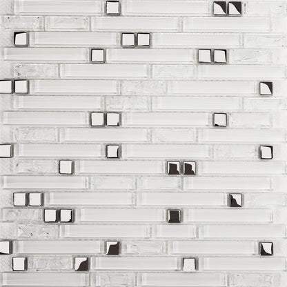 Super white Plain & Crackle and Silver Glass Brick Shape Mosaic Tiles (MT0139)