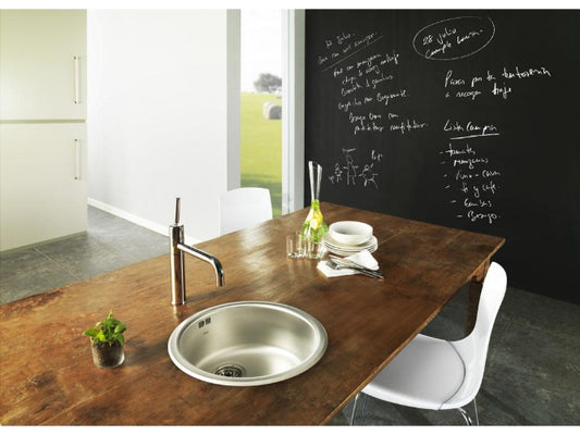 ROCA INSET LINEN FINISH ROUND STEEL SINK (REDONDO)  450 x 450 x 175 mm (SP0108)