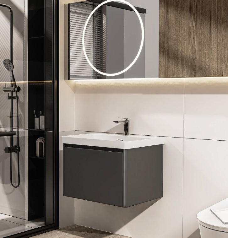 VRB Vogue Matte Grey 500mm Rigid Wall Hung Unit With Handleless LED Drawers LAQ500_GREY