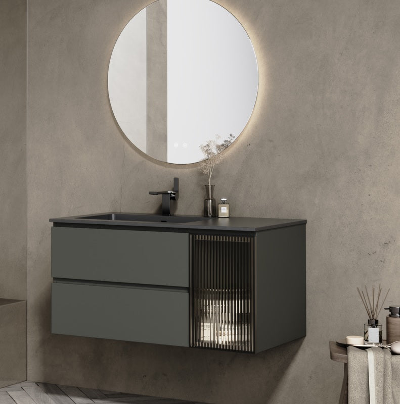VRB Volcan Luxe Grey 1000mm Rigid Wall Hung Unit With Handleless Drawers