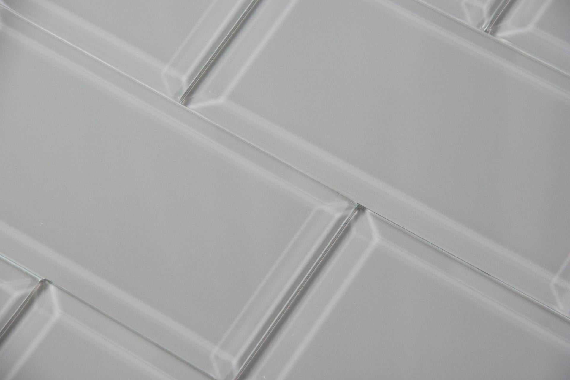 Light Grey Beveled Glass Subway Tile 100 x 200mm (MT0190)