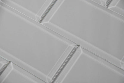 Light Grey Beveled Glass Subway Tile 100 x 200mm (MT0190)