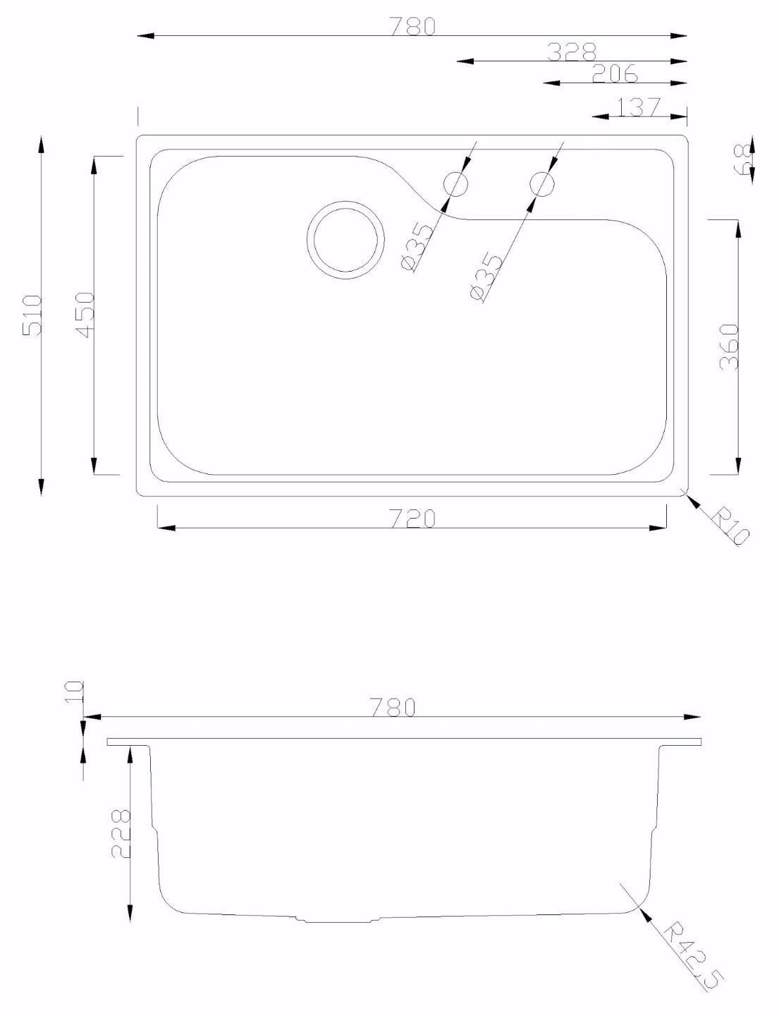 780 x 510mm Polished Large Bowl Stainless Steel Sink (LA097)