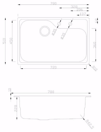780 x 510mm Polished Large Bowl Stainless Steel Sink (LA097)