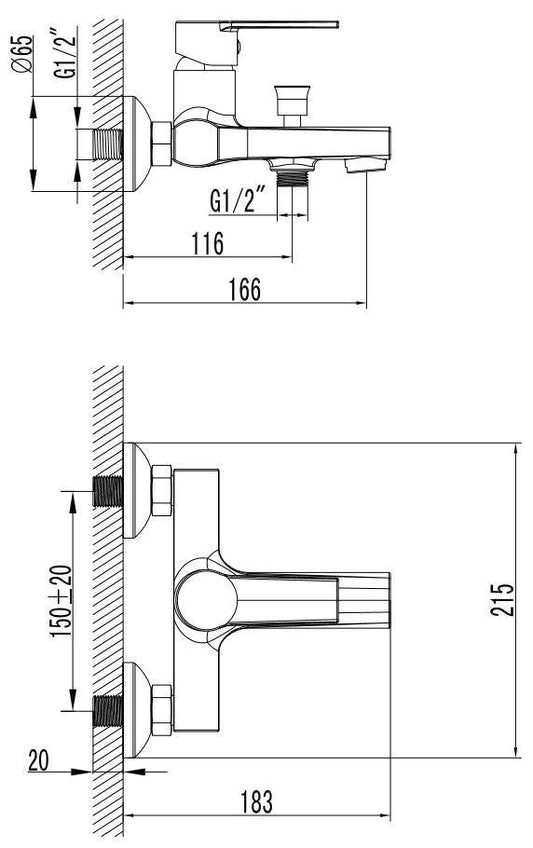 Wall Mounted Bath & Shower Mixer (Brenz 4)